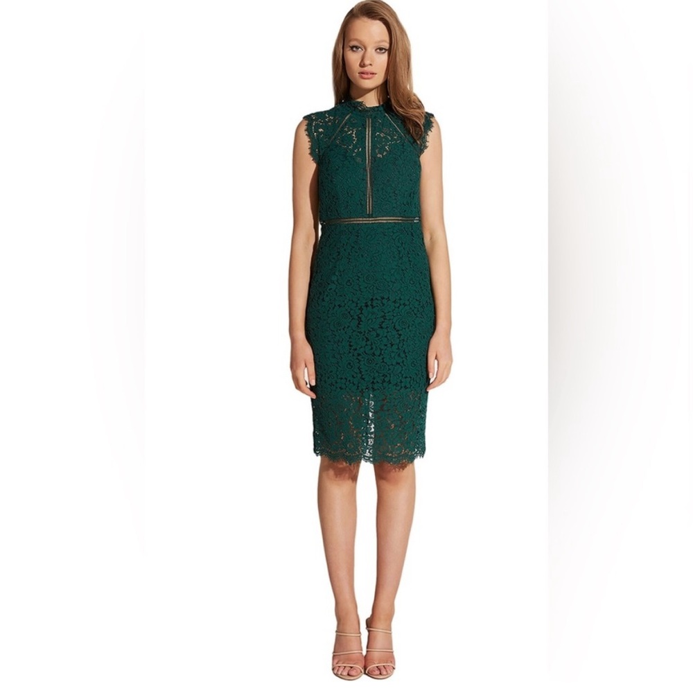 Bardot Green Sheath Midi Dress Mock Neck Sleeveless - Picture 2 of 16